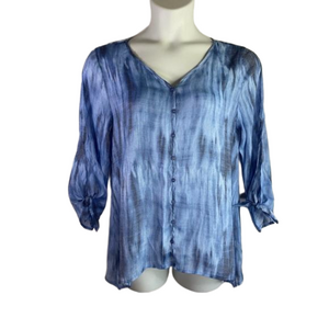 Zac & Rachel Blue V Neckline 3/4 Sleeve Blouse Size L EUC SKU0290